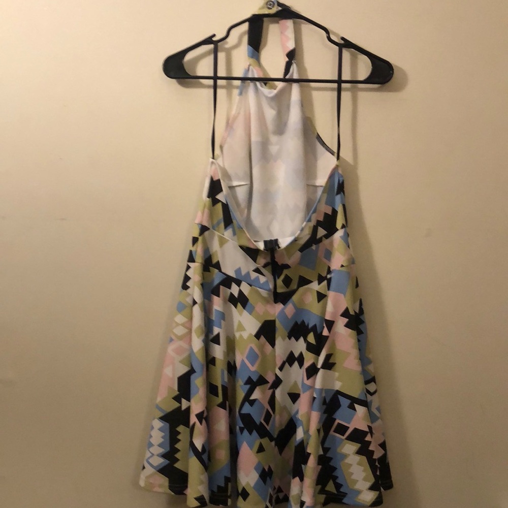 Geometric print  high neck halter dress